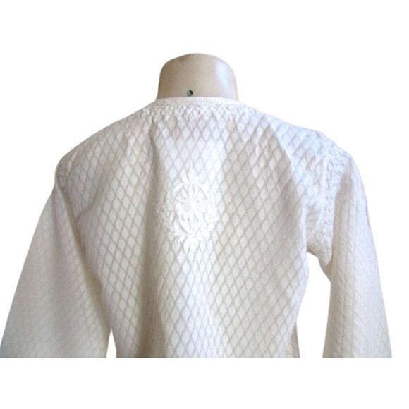 NWT, Amaya Melanie Embroidered Tunic Top Size M Cream Silk 3/4 Sleeves - Picture 6 of 8